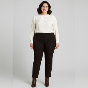 Laura Petites 16 Dark Brown Ankle Pants Classic Plus Size Career Office Workwear